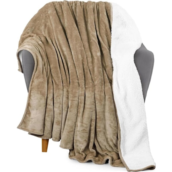 SHERPA TÆPPE Størrelse [camel, 50 x 60 tommer] - Vendbar dækning i tyk og varm fleece 400 g/m² til seng, sofa, campingplads og rejser