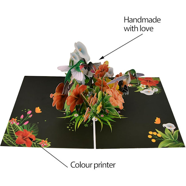 Pop-up-kort, blomsterbursdagskort med konvolutt og notatkort, 3D pop-up-bursdagskort for kone, mor, søster, venn, lærer (kolibri)
