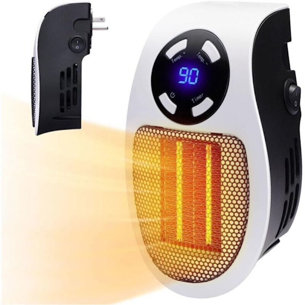 Mini keramisk värmare 500 Watt Ekonomisk portabel värmare med termostat och timer för kontoret, sovrummet och vardagsrummet - (vit - med fjärrkontroll)