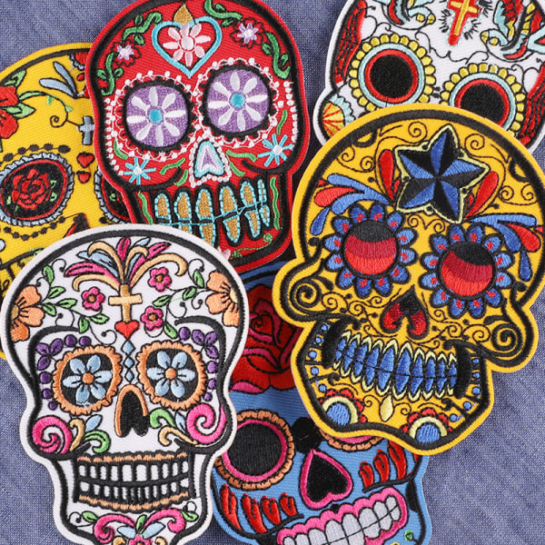 6PCS, Embroidery Iron On Patch Skull Skull Sew On Patches Iron On Applique Sew On Patches Iron On Patch Sticker Embroideries for Clothing T-Shirt Je