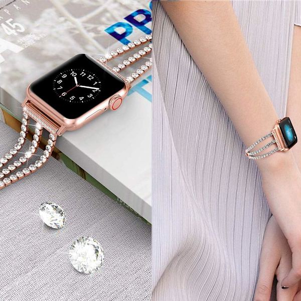 Ruusukullanvärinen - Yhteensopiva ranneke Apple Watch 38mm 40mm naisten kiiltävä ruostumattomasta teräksestä valmistettu ranneke iWatch 7 -sarjaan, SE 6 -sarjaan 5 4 3 2 1