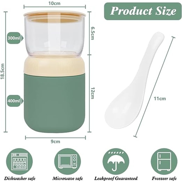 Isolerad yoghurtbehållare (blå 700 ml) Instant frukostkopp med lock och sked, bärbar behållare för havregryn över natten, frukostyoghurtburk för arbete S