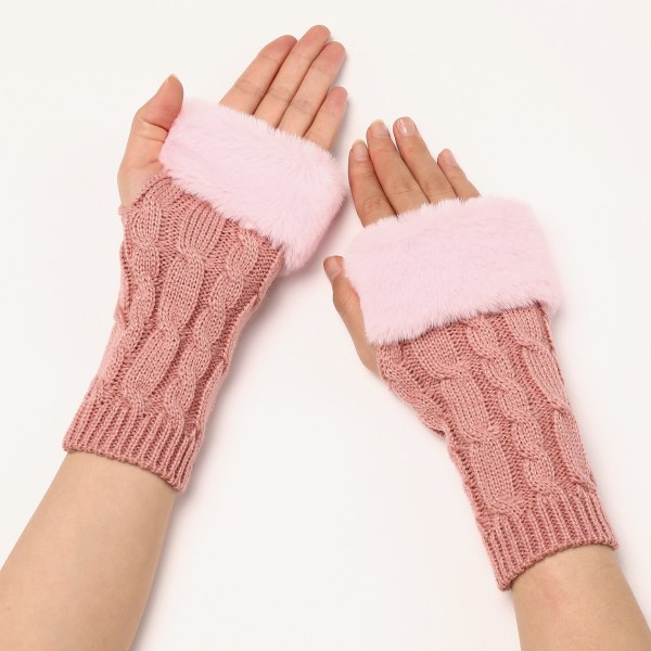 Korte lodne hansker for kvinner, høst- og vinterstrikkede armdeksler med varme ermer i ull med synlige halvfinger