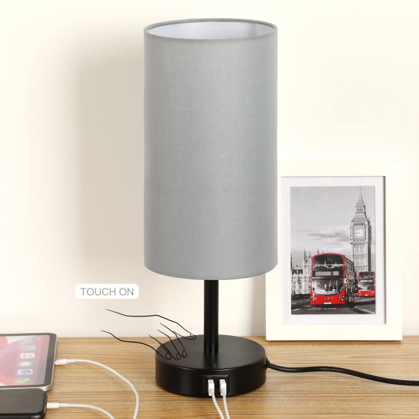 Bedside Lamp with USB Port - For Living Room, Kids Room, College Dorm, Office, Gray Shade