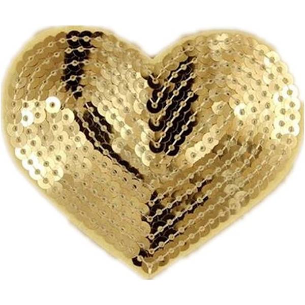 (Pakke med 5) Hjerteformet sequin-jern med broderte kanter og DIY-sett bukser T-skjorte (gull)