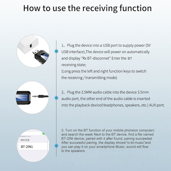 Visuell skärm USB Bluetooth 5.0 sändare och mottagare combo TV dator ljud Bluetooth-adapter Modell: T11
