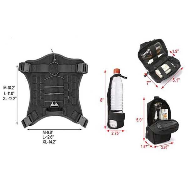 Taktisen koiran liivi, palvelukoiran taktinen liivi, mukava vedenpitävä sotilaspartio, jossa on vedenkeitinsarja, reput ja työmatkalaukku, koko M (armeijan vihreä)