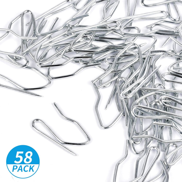 Metalliset Verhokoukut, 58 kpl Drapery Hook Pins Ruostumattomasta Teräksestä Pin-on Koukut Ikkunaverhoille, Suihkuverhoille, Oviverhoille, Hopea (3,3 cm x 2,5 cm)