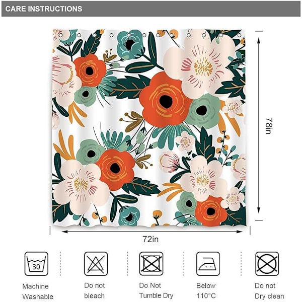 Vårblomster Dusjforheng Sett Sesong Blomster Grønn Baderomsdekor Stoffpanel Polyester Vanntett 72Wx72H Tommer med 12 Pakke Plast Dusjkroker