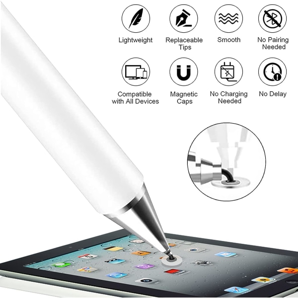 2 stk. berøringsskjermpenner, høysensitiv kapasitiv penn, magnetisk dekselhette, universell for Apple/iPhone/iPad Pro/Mini/Air/Android/Microsoft og O