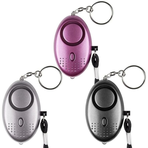 Nødpersonlig alarm sikkerhedsalarm 130db LED lommelygte til børn/kvinder/ældre studerende sort+sølv+lilla 3stk