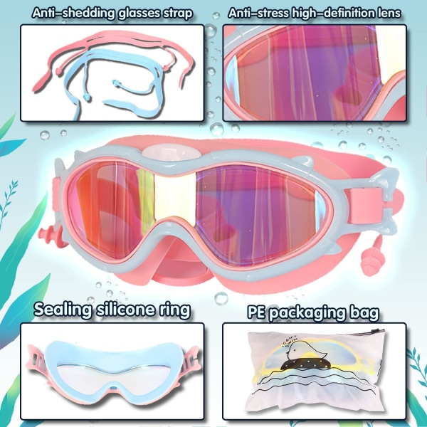 Amebleak svømmebriller for barn (4-12 år), lekkasjesikre og UV-beskyttende svømmebriller for gutter og jenter