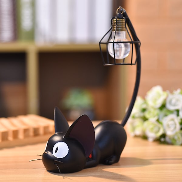 Dekorativ bordlampe, søt svart katt nattlys harpiks håndverk bordlampe rom skrivebord dekorative gaver (2 stk)