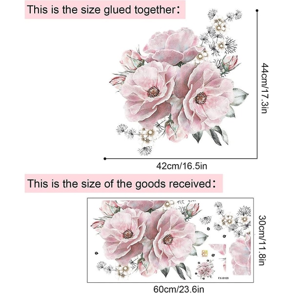 （30*60 cm）Peony Flower Wall Stickers, Vintage Flower Wall Stickers