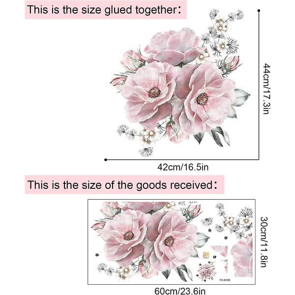 （30*60cm）Pionblommiga Väggdekaler, Vintage Blommiga Väggdekaler, Blommiga Väggdekaler, Dekorativa Pionblommiga Väggdekaler, Pionblommiga Väggdekaler, Väggmålning Säng