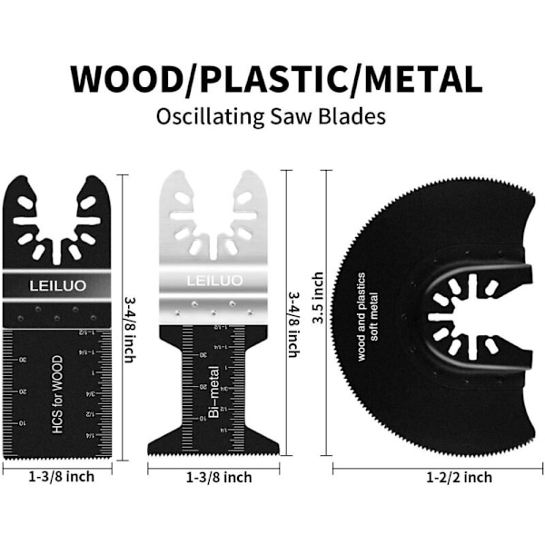 24 stycken oscillerande blad, oscillerande träplast universal metall multifunktionsverktyg tillbehörssats inklusive förvaringsväska, lämplig för Dew