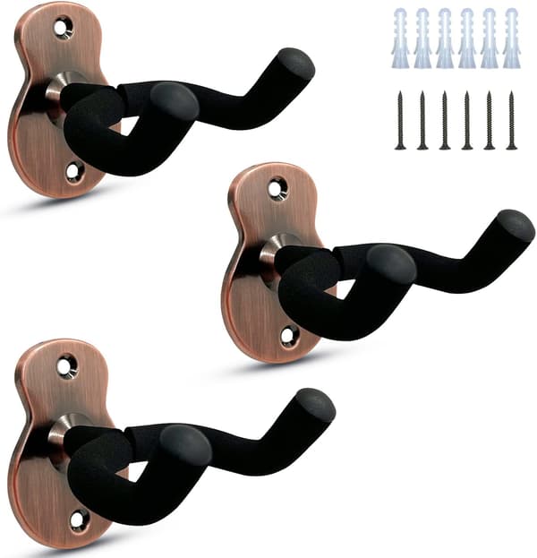 3-pack väggmonterat gitarrställ i metall med skyddande svamp, lämplig för bas, gitarr, banjo, ukulele - röd brons