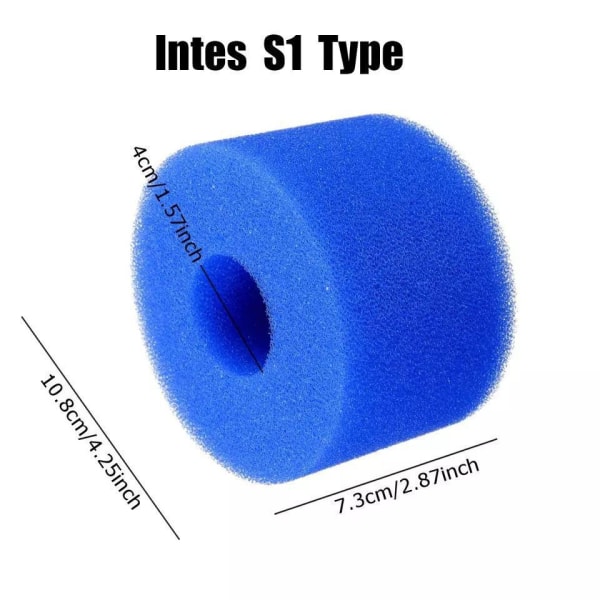 Type S1 filtersvamp (6 stk.), gjenbrukbar og vaskbar skumbassengfilterpatron, patron skumfilter for Intex Type S1 svømmebasseng, akvarium, J