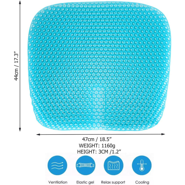 Gel sædepude til langvarig sidning, gelpuder til tryksår, dobbelt tyk gelpude til sidning, sædepuder til kontorstole med