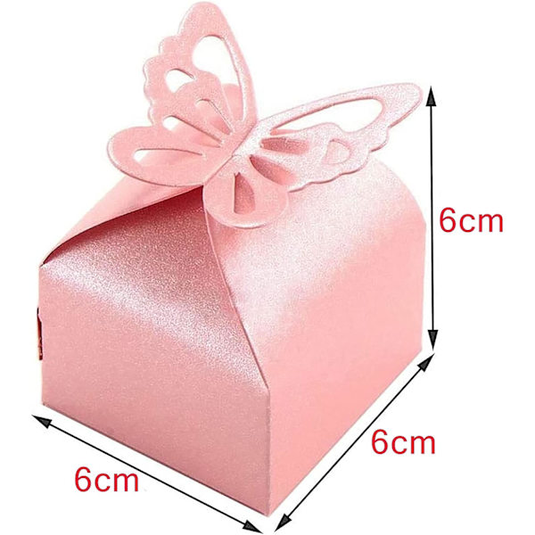 Fjärilsflicka Dop Favor Box, 50 st Rosa Favor Box, Pärlpapper Favor Box, Bröllop Favor Box för Godis, Co