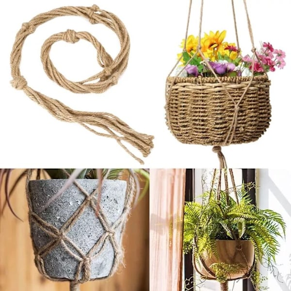 4 st macramé upphängningskruka, macrame växtupphängning, stöd för hängande krukor för blommor, macrame upphängning macrame växt bomullsrep hängande växtdekoration