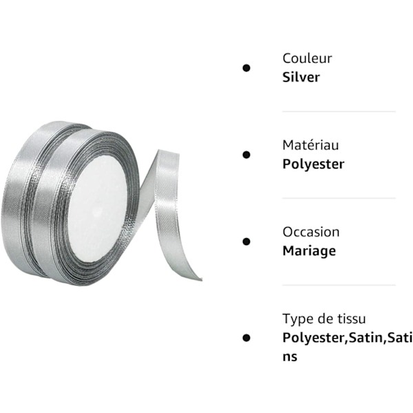 2 rullar 92 M satinband bredd 2 cm - Dekoration för blommor, presenter, bröllop, fester. (Silver)