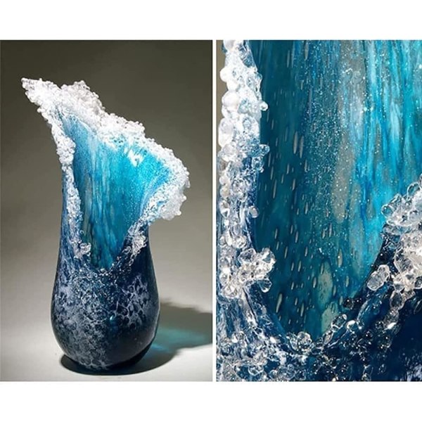 Ocean maljakko hartsi aalto veistos aallotettu maljakko sininen aalto maljakko moderni merensininen maljakko hieno hartsi pöytä kukkaruukku koti kahvila koti