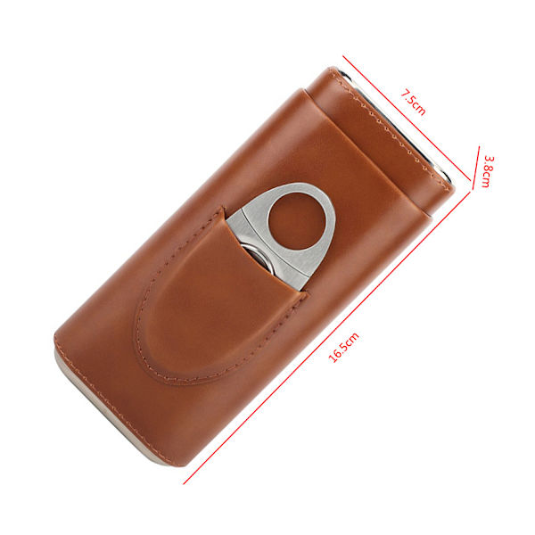 Høj kvalitet læder humidor (sort) rummer op til 3 cigarer dækket cigar humidor med sølv cigar cutter