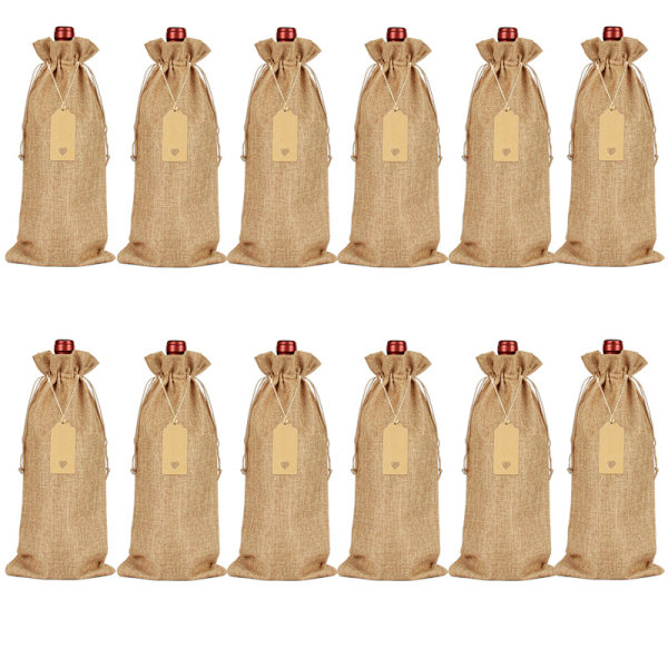 12 stk. Vinstokposer i Burlap med Snøretræk (Original Hampfarve)