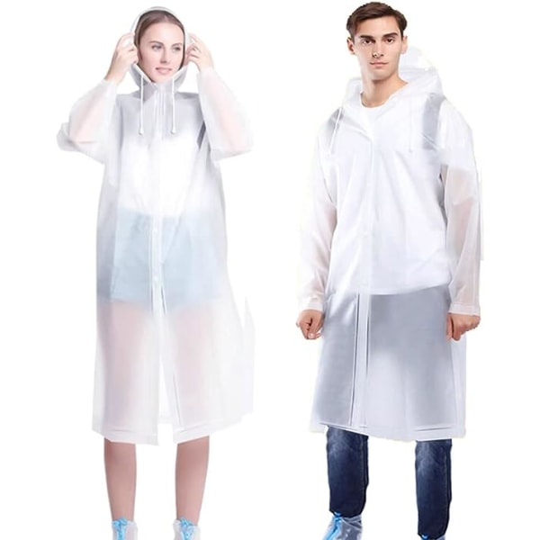 Bærbar genanvendelig regnfrakke (2 stk i hvid), vandtæt regnfrakke