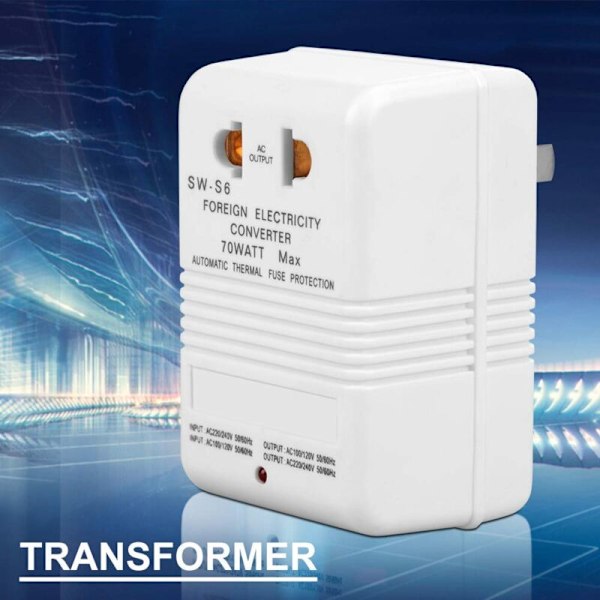 70W Spenningsomformer Transformator 110V/120V til 220V/240V, CN Standard Plugg