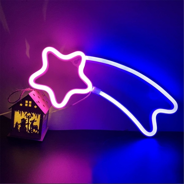 Meteor Neon Lys Rosa-Blå Stjerne LED Neon Skilt Neon Skilt Væglampe Neon Kunst Dekoration USB eller Batteridrevet Neon Nattelys til Soveværelse for at Lyse L