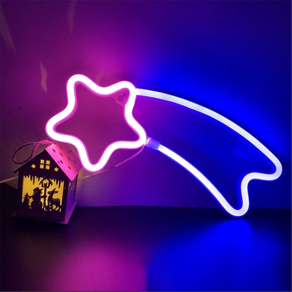 Meteori Neon Pink-Blue Star LED Neon Sign Neon Sign Seinävalo Neon Art Decor USB tai paristokäyttöinen Neon Yövalo Makuuhuoneeseen Valo L