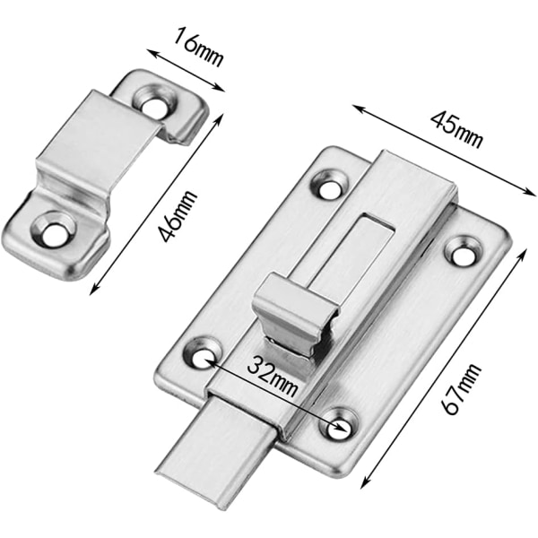 2-delad bultlås, 3\", rostfritt stål skjutlås, litet skjutlås med skruv, för innerdörr till skjul dörr skåp
