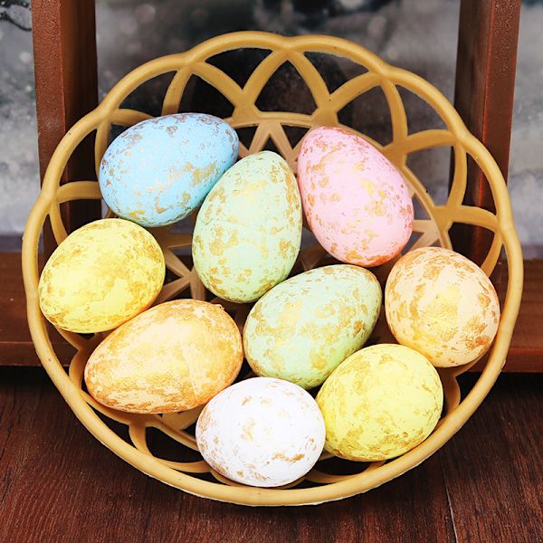 49 st färgglada skumägg i påskägg i pastellfärger med guldblad, små dekorerade ägg med guldfläckar, påskkorgspåfyllningsgåvor