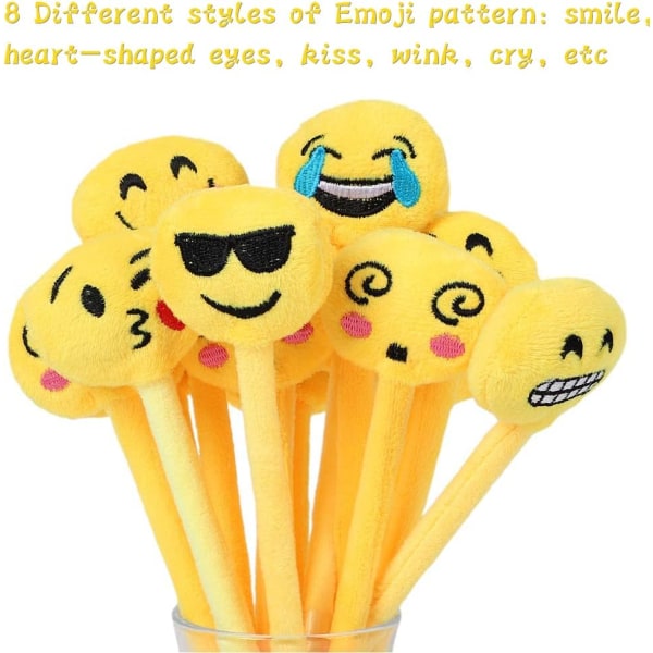 24 stk. Emoji kuglepen, tilfældigt mønster 21cm Nyhedsplys Emoji pen Blød sød kuglepen til børn Børnefødselsdagsgave Festposefyld