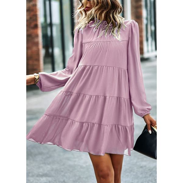 2023 Dame Sommer Langærmet Ruffle Maxi Kjole, Mock Neck Lagdelt Mini Babydoll Casual Swing Tunika Skift Kjole