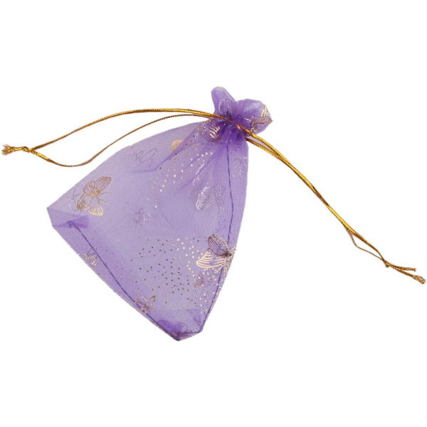 100 kpl organza-lahjapusseja häälahjoille ja lahjoille 9x12cm (perhoskuvio), violetti