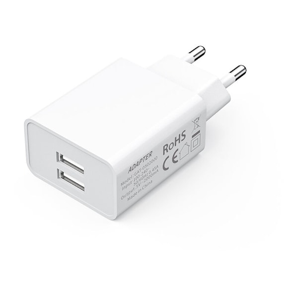 Universal vegglader 5 V 2 A/10 W med 2 USB-porter - USB-kontakt kompatibel med alle typer dingser og hvite smarttelefoner