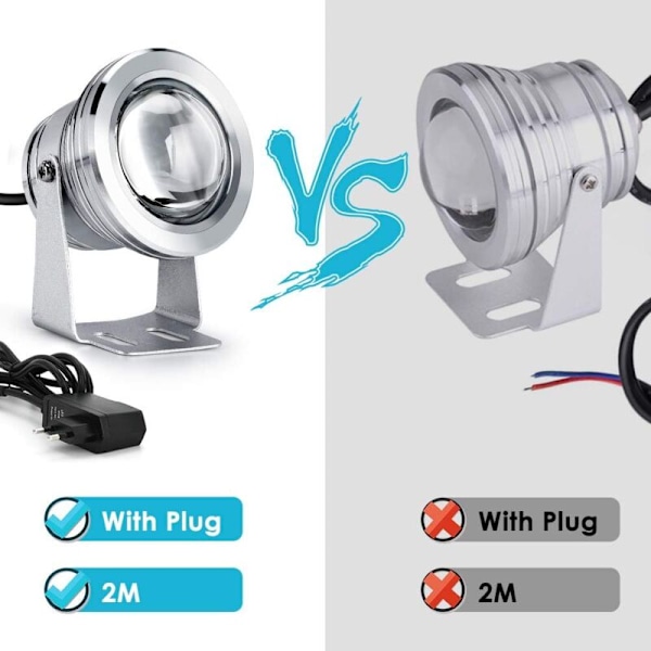 2 pak LED Undervandslys, 5050 RGB Vandtæt IP68 Undervandsbelysning, LED Floodlight til Udendørs Havebelysning med Fjernbetjening og 2M DC12