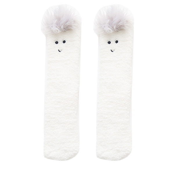 Strumpor Vita Cartoon Alpaca Damstrumpor Vinter Korallfleece Strumpor Tjockare Varma Sova Golvstrumpor Vita Strumpor