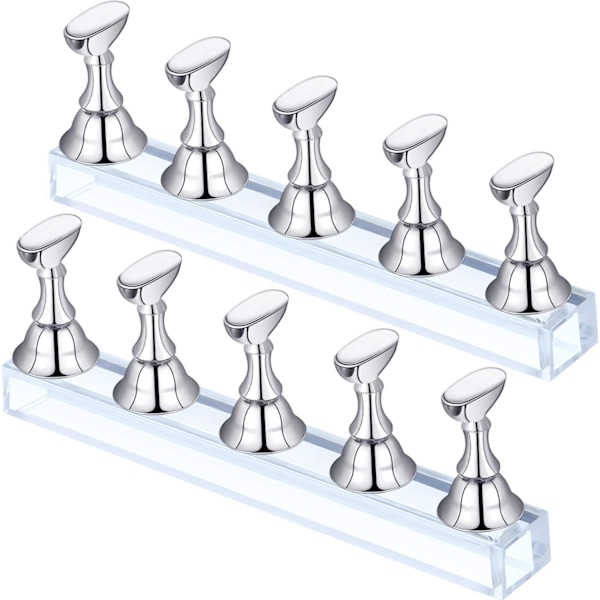 (Silver) 2 st Akryl Nagel Display Set Fingertopp Övningsställ Magnetisk Nagel Övningsställ DIY Falska Naglar Konst Nagelkonst