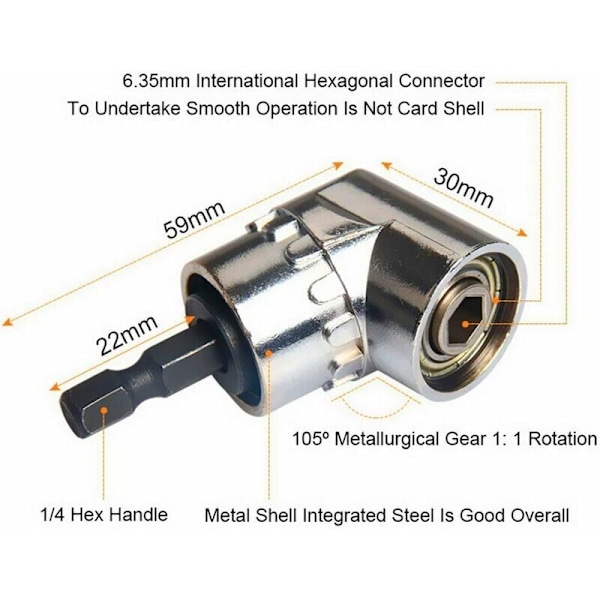 105° valgt skrutrekkeradapter (1/4\" sekskantspiss) og 3 pipeadaptere for trådløs skrutrekker, pipeadapter (1/4, 3/8, 1/2\").