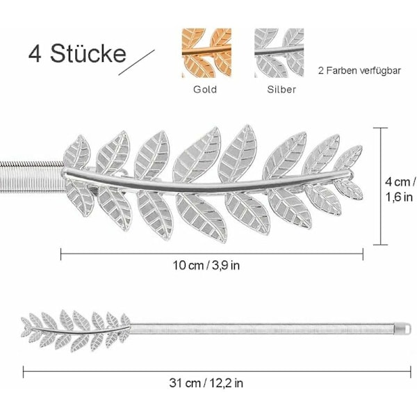 Gardiner, 4 stycken Gardintänger Silverblad, Elastiska gardiner i justerbar legering, gardinspännen med repfjäder