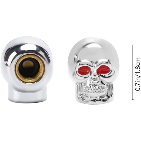 4 kpl (Skull Silver) Chrome Skull Valve Caps Rengasventtiilit Auton lisävarusteet Yleismaailmalliset venttiilihatut autoon, maasturiin, kuorma-autoon, moottoripyörään, polkupyörään