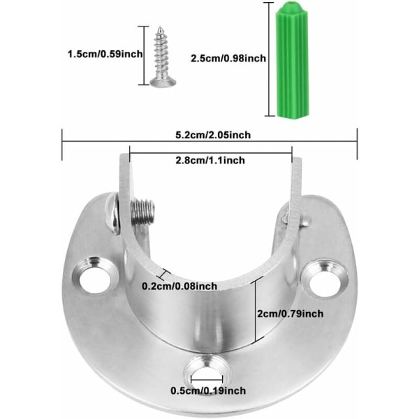 4 stk. gardinstangbeslag, garderobestangbeslag i rustfrit stål U-form gardinstangsholder justerbar vægmonteret skinnebeslag til garderobestang (27 mm)