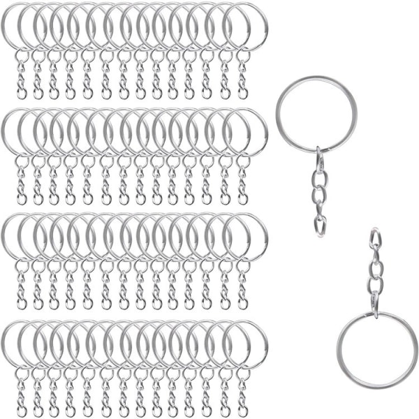 120 STK 25 mm nøglering (sølv) med kæde, split nøglering til smykke