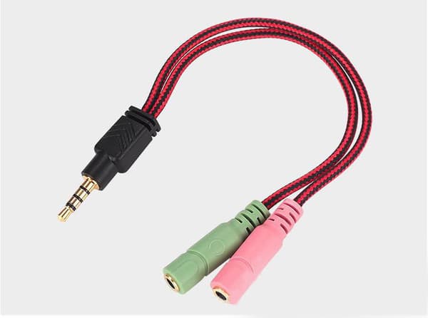 Rød og sort linje Dobbelt Jack Adapter Mikrofon Headset PC 3,5mm Han til Dobbelt Hun Lyd Splitter Splitter Kabel Fungerer på PS4 eller Xbox Controller, PC,