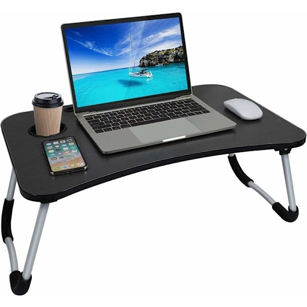 Laptop sengebord, til serveringsbakke, bærbar computer, læsebord, stabilt laptopbord, soveværelse med kopholder, multifunktionelt bord