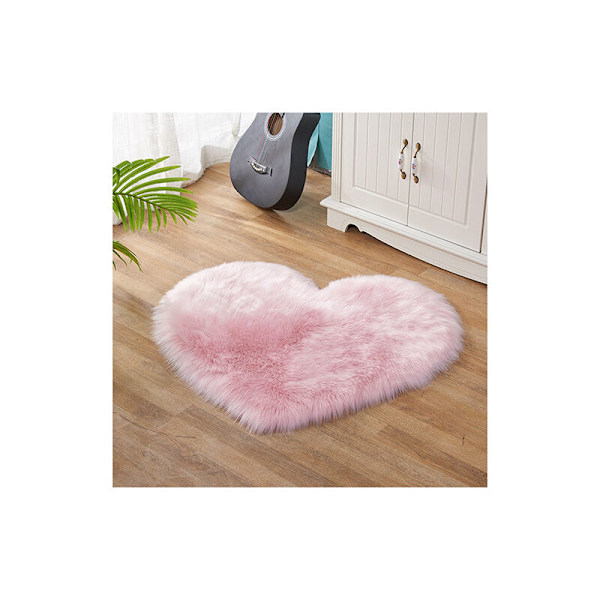 Konstgjord matta i form av ett rosa hjärta i mjuk fårskinnsimitation, lång plysch, musrummatta, soffa, dekorativ golvmatta 40 × 50 cm